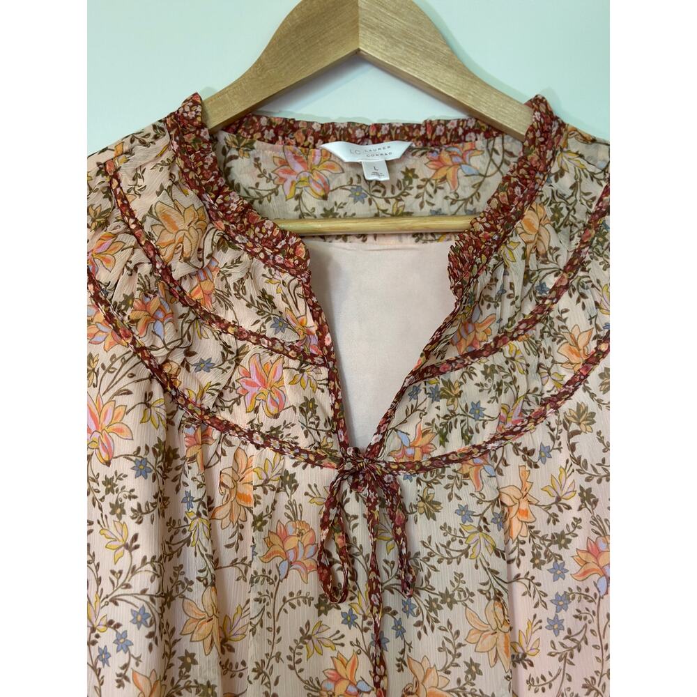 Lauren Conrad Size Large Pink Orange Floral Boho Blouse Long Sleeve Lagenlook - Picture 2 of 4